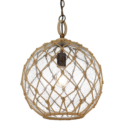 Haddoc Medium Pendant - Burnished Chestnut / Seeded Glass - Golden Lighting