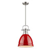 Duncan Small Pendant with Rod - Pewter / Red Shade - Golden Lighting