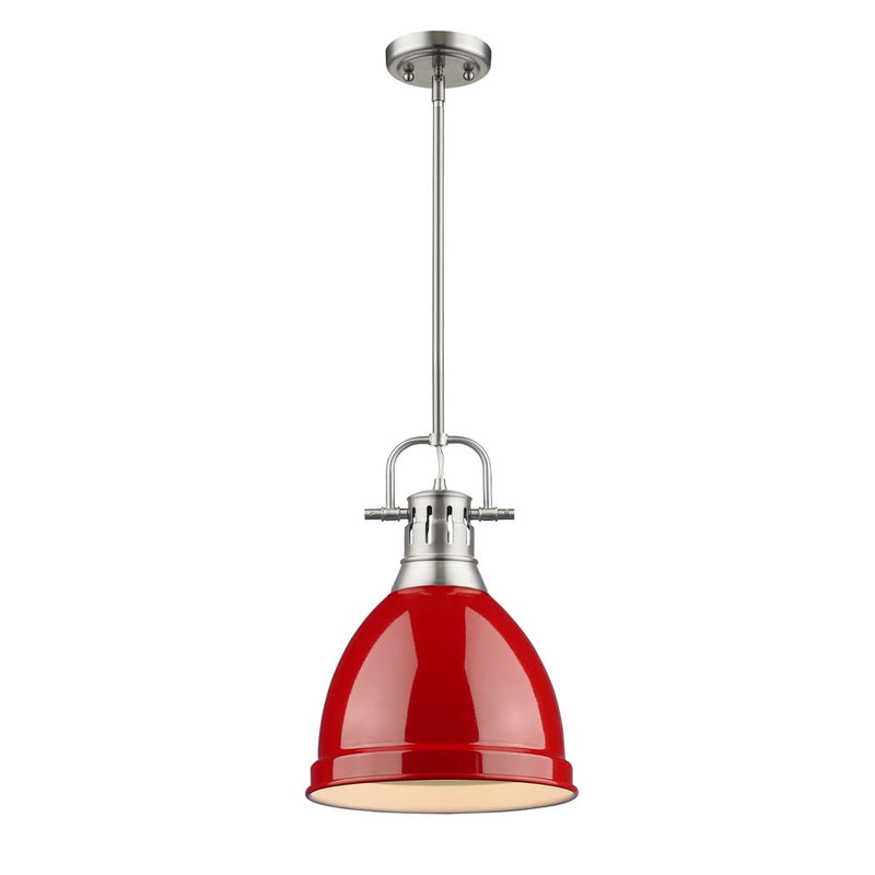 Duncan Small Pendant with Rod - Pewter / Red Shade - Golden Lighting
