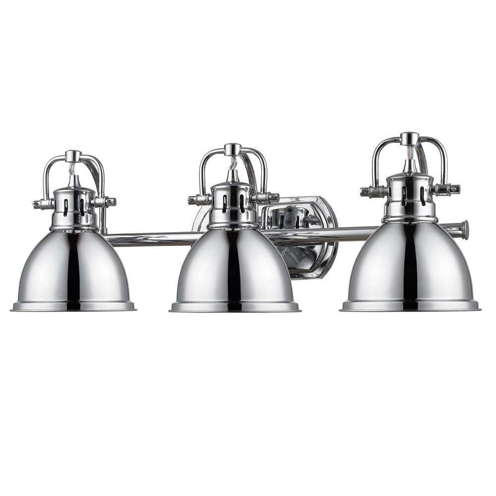 Duncan 3 Light Bath Vanity - Chrome / Chrome Shades - Golden Lighting