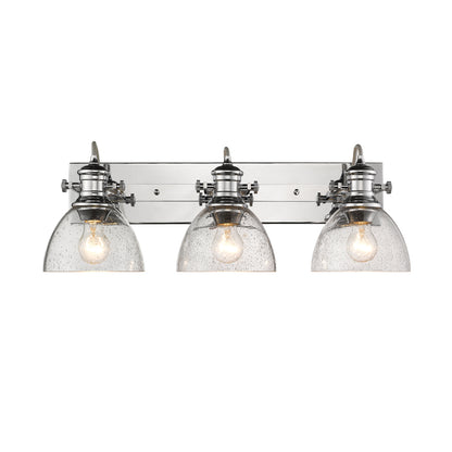 Hines 3 Light Bath Vanity - Chrome / Seeded Glass - Golden Lighting